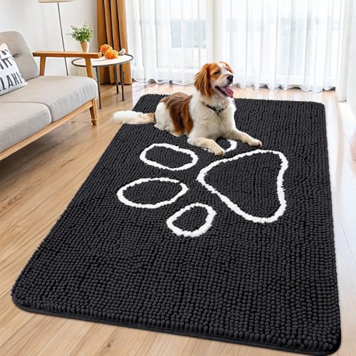 Dog Door Mat for Muddy Paws (59"X35" / Black and White)