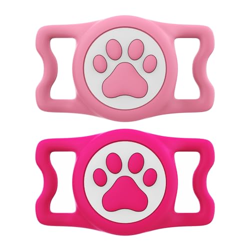 IP68 Waterproof for AirTag Dog Collar Holder (2 Pack Pink&Rose)