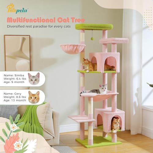 69" Tall Cat Tower with Hammock & Scratching Posts (Pink / 69 Inches)