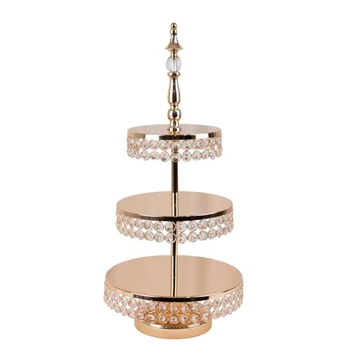 Efavormart 3 Tier Crystal Beaded Gold Metal Cake Stand (3-Tier 26" Crystal / Gold)