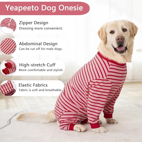 Dog Onesie Surgery Recovery Suit for Large Medium Bodysuit Dogs Pajamas PJS Full Body for Shedding (2XL / Red Pink)