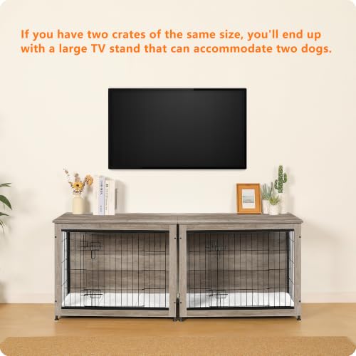 32.5" Dog Crate Furniture with Cushion (Greige / 32.5"L x 21.9"W x 25.6"H)