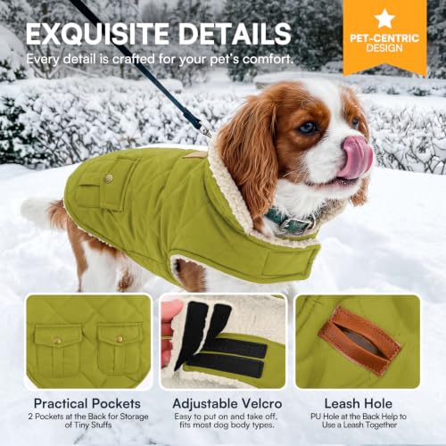 Waterproof Puffer Dog Coat Small Warm Plush Lining Winter Jacket (Small / Olive Green)