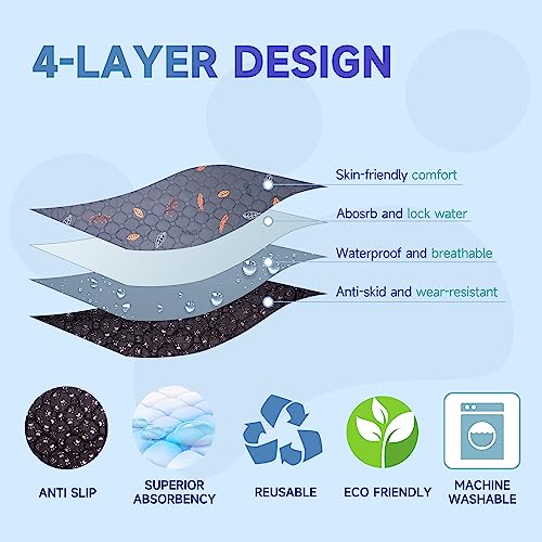Washable Pee Pads for Dogs Large 48" x 48" 2 (Leaves - Deep Grey / 48x48 Inch (Pack of 2))