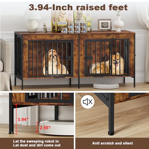 55.12" Dog Crate Furniture for 1 or 2 Dogs (Brown / 55.1"L x 20.5"W x 26.2"H)