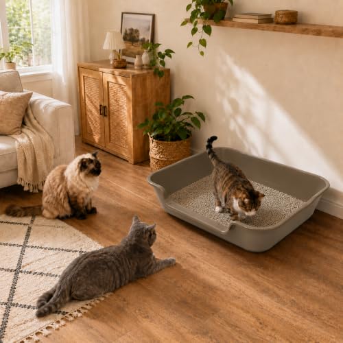 Extra Large Low Entry ABS Cat Litter Box (Large (Pack of 1) / Brown)