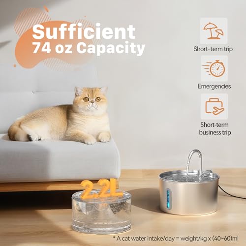 74oz Cat Water Fountain Stainless Steel for Drinking