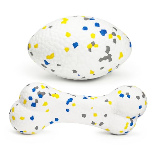 2Pcs Bone Dog Balls+Rugby Dog Toys for Aggressive Chewers (Mixed-Bone+Rugby-2Pcs)