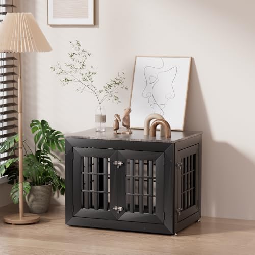 32" Heavy Duty Dog Crate Furniture for Small (32.7"L x 24.4"W x 25.8"H / Black+Grey)