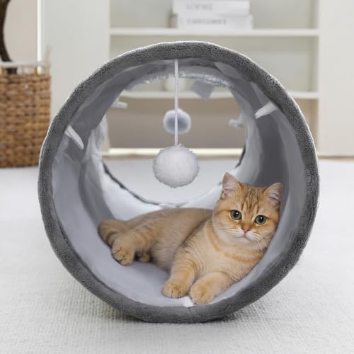 Straight Bubble Cat Tunnel for Indoor Cats 47"x12" (Grey / Straight)