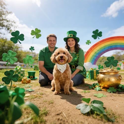 St. Patrick's Day Dog Bandana Washable Cotton Pink Handkerchief Scarf Triangle Clover Bandana for Medium Large Dogs Girl Boy (St. Smile Clover / Large (Pack of 1))