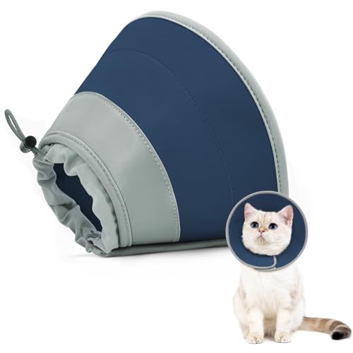 Cat Cone Collar Soft to Stop Licking (Solid Blue / M)