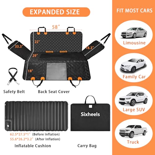 Truck Dog Seat Cover Back Seat Protector (For Full Size Truck / Full Size SUV / Black with Inflatable Cushion)