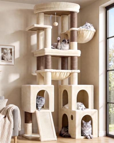 Tall Cat Tower for Indoor Adult Cats (Beige / 72 inch)