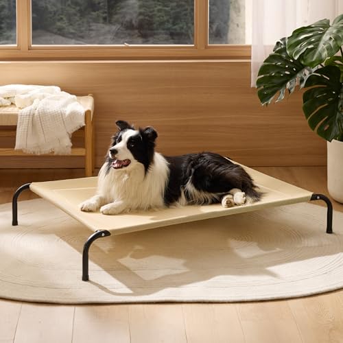 Outdoor Elevated Cooling Dog Bed Large Sized Dog (Khaki / 49"L x 31.5"W x 8"Th)