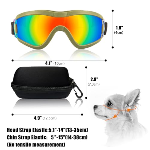 Dog Goggles Small Breed Dog Sunglasses Doggy UV Protection Glasses (Green Frame Red Lens)