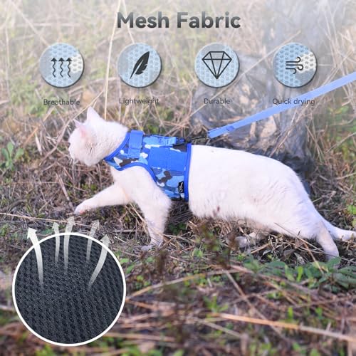 Cat Harness and Leash Set for Walking Escape Proof (Ocean Camo / Xs 2-4 lbs)
