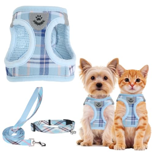 Dog Harness Collar and Leash Set No Pull for Small Medium Sized (Blue / XS (CHEST 13"-14.5"))