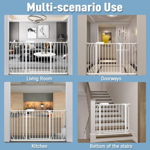 Extra Wide Pressure Mounted Baby Gate Walk Through Child Kids Safety Toddler Tension White Long Large Pet Dog Gates with Extension for doorways Kitchen (White / 24.02-27.56"/61-70cm)