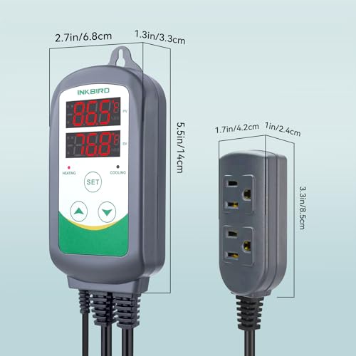 ITC308 Freezer Thermostat Heating Cooling Plug Temperature Controller Outlet 110V 1200W Digital Temp Control for Greenhouse Heater Cooler Reptile Brewing Fermentation Kegerator Probe (ITC-308+probe)
