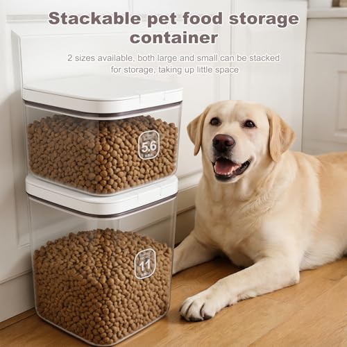 5-8Lbs/5.92Qt/5.6L Airtight Dog Cat Food Storage Container and Pet Storage Bin BPA-Free. PET Clear Stackable Dog Treat Containers for Pet Food/Rice/Dry/Cereals/Flour/Sugar/Bread (White-5.6L-C)