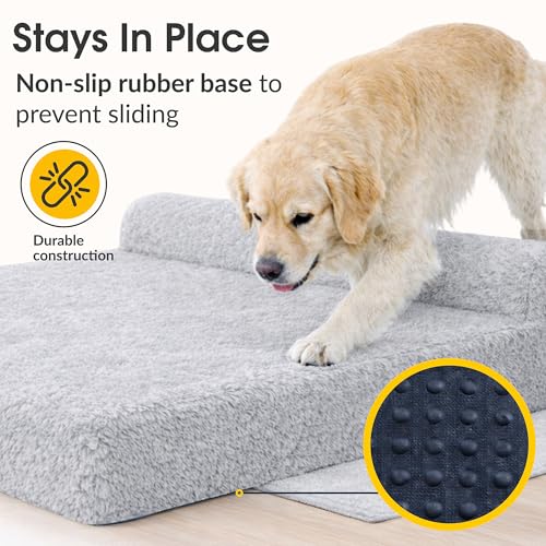 Orthopedic Memory Foam Dog Bed 7" Inch Thick Extra Large Dog Bed with Pillow Fluffy Grey 50"x34"x10" Includes Waterproof Liner & Durable Removable Cover with Smart Design (Grey - Fluffy / XL - 50"x34"x10")