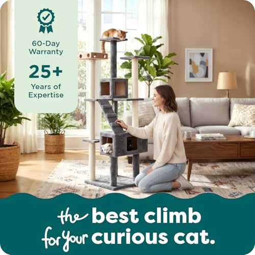 69.3" Tall Cat Scratching Post Tower for Indoor Cats (Cat Tower / Double Decker Playground (Cream))