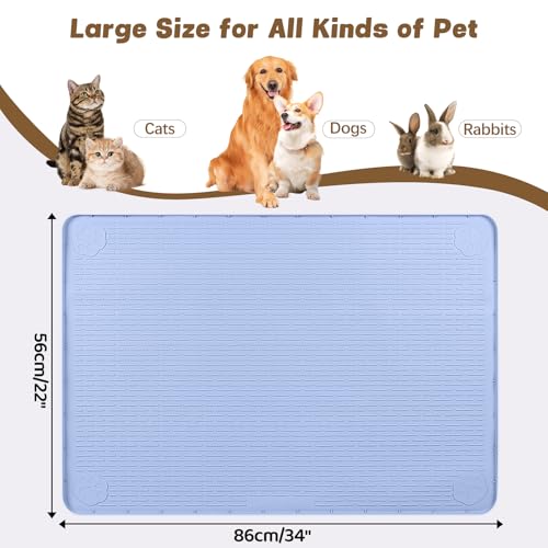 Cat Food Mat Extra Large Silicone Pet Bowl Mat 34''x22'' (Blue / 34"L x 22"W)