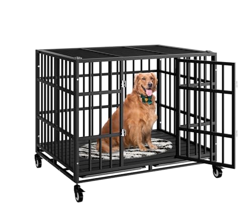 42 Inch Heavy Duty Dog Crate with Wheels (42.1"L x 29.5"W x 29.9"H)