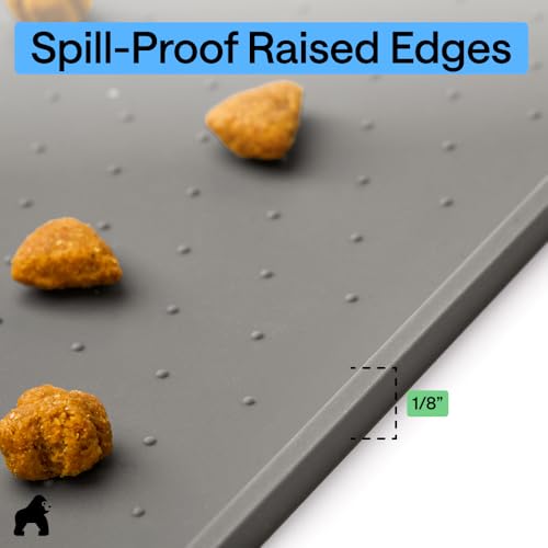 Dog Food Mat 100% Waterproof Silicone (Gray / 23"l X 15"w)