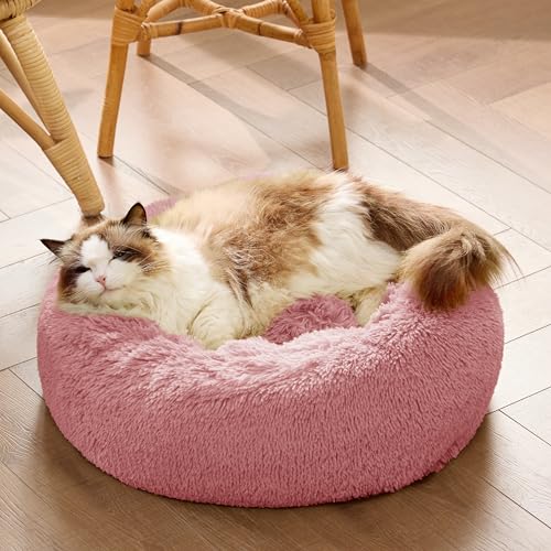 Calming Cat Beds Donut Round Washable Kitten Bed (20"L x 20"W x 6"Th / Mauve Blush)