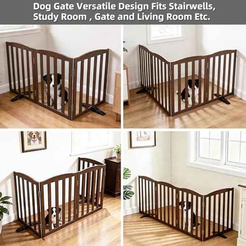 Foldable Freestanding Indoor Dog Gate for House Wood Long Pet Gates Dog Fence for Stairs Puppy Gates for Hallways (Brown / 【3 Panels】60''w X 24''h)