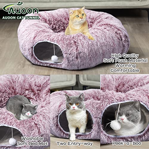 Plush Cat Tunnel Bed for Indoor Cats (Rosiness)