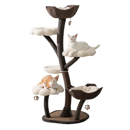 Floral Large Cat Tree with Handcrafted Basket Beds & Flower Perches