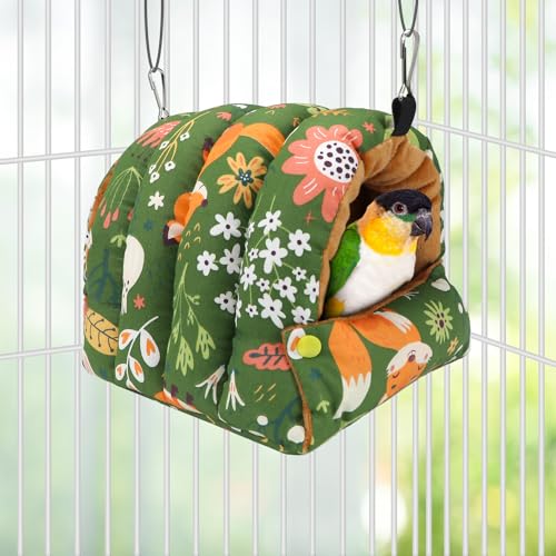 Bird Nest House Winter Warm Snuggle Hut Bird Bed Hanging Hammock for Parrots Budgies Parakeets Caique Senegal Cockatiels Conures (Medium / Green)