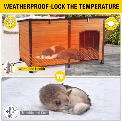 59.1" Extra Large Heated Dog House with Electric Heating Pad (59.1"Brown(Heating pad))
