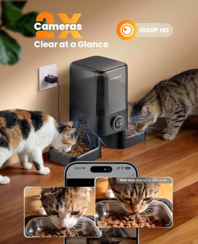 Automatic Cat Feeder with Camera for 2 Cats Pets