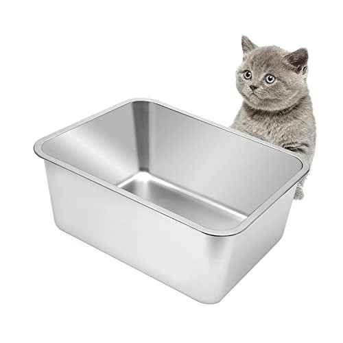 Large Stainless Steel Cat Litter Box (17.5" L x 13.5" W x 7.9" H (without Lid))