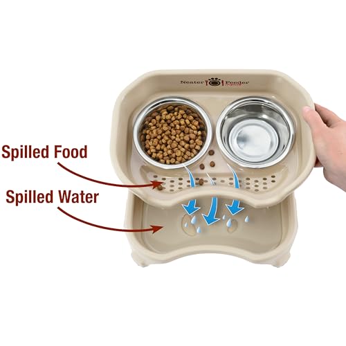 Express Mess Proof Cat Bowls Elevated (Cat w/ Standard Bowls / Almond)