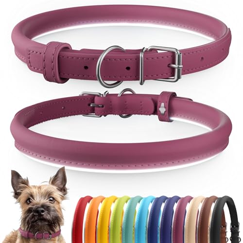 Tangle Free Reflective Leather Dog Collar (Pink / S)