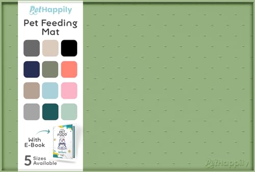Dog Food Mat Raised Edges Dogs Mat for Food and Water Prevent Spill (18.5" x 11.5" / Eucalyptus)