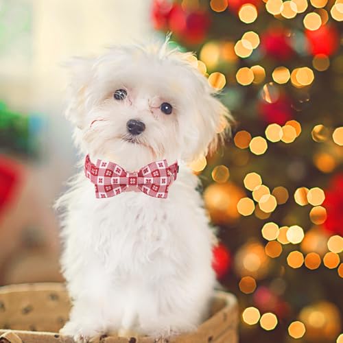 Christmas Day Dog Collar with Bow Christmas Red Papercut Cotton Puppy Collars for Small Medium Large Dogs (Large / Paper cut bow)