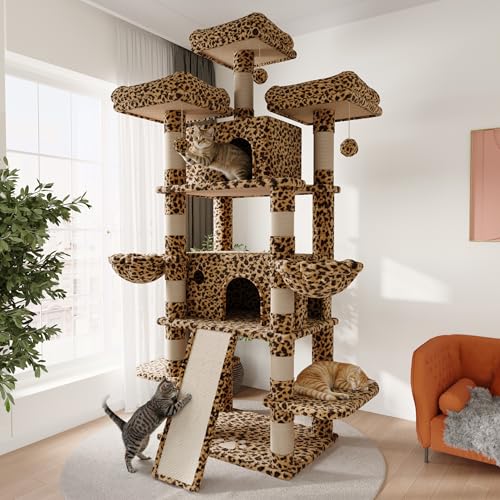 81 Inches Extra Large Cat Tree for Indoor Adult Cats (81in / Leopard Print)