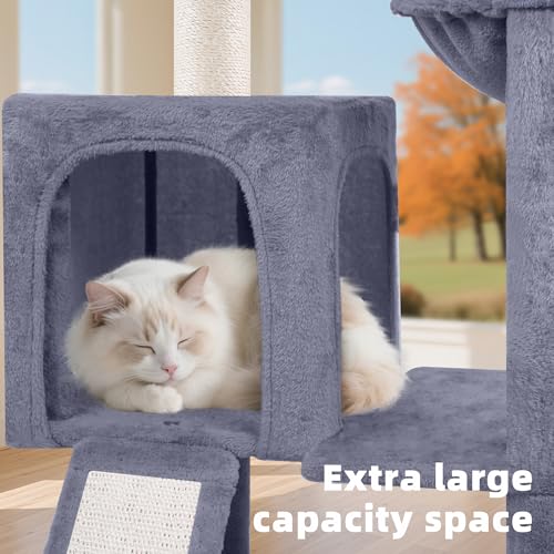 55" All-in-One Cat Tree Tower with Scratching Board & Posts Cozy Sleeping Perch Hammock and Toy Balls,Grey (Grey All-in-One)
