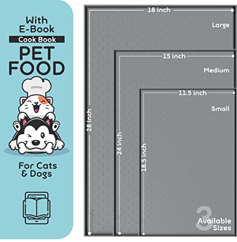 Dog Food Mat 28x18 Raised Edges Dogs Mat for Food and Water Prevent Spill (28" x 18" / Gray)