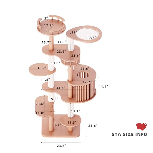 Cat Tree 72.3" Solid Wood Multi (L23.6"xW23.6"xH72.3"(with Cat Scratching Mat Pad))