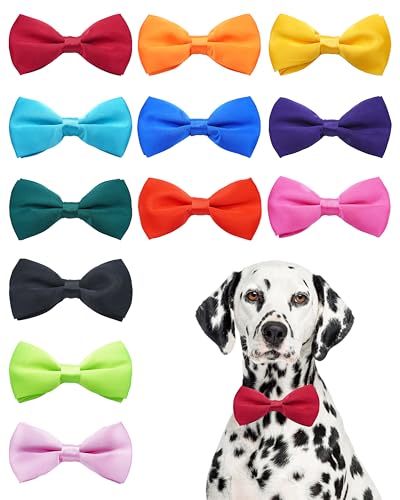 12 Pack Plain Dog Bowties for Large Dogs Slide on Collar (M/L)