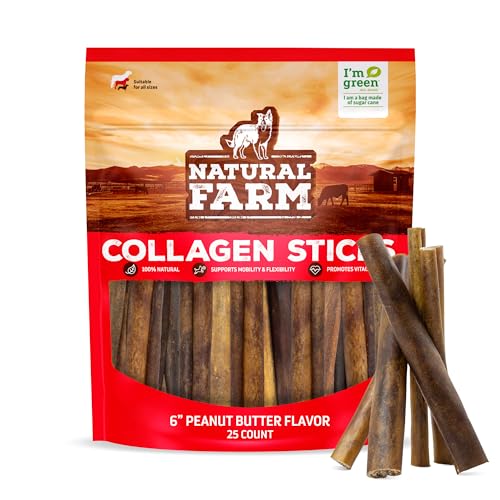 Peanut Butter Flavor Collagen Sticks for Dogs (6" Peanut - 25 Count)
