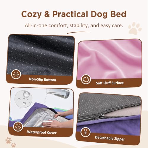 Orthopedic Dog Bed for Extra Large Dogs with Bolster (42.0"L x 30.0"W x 8.5"Th / Frosted Grape)