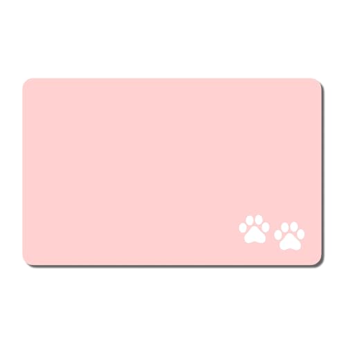 Dog Food Mat 12" x 19" Footprint Absorbent Dog Cat Bowl Mat for Food and Water (A-Pink Footprint / 12"L x 19"W)